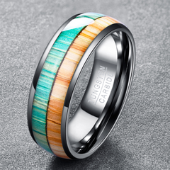 Tungsten Steel Two-Tone Wood Grain 8mm Ring
