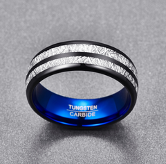 8mm Black Blue Tungsten Wedding Rings for Couples