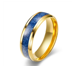 Tungsten Ring w/ Blue Meteorite in Silver or Gold Finish