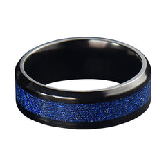 Tungsten Ring w/ Blue Meteorite in Silver or Gold Finish