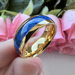Tungsten Steel Ring Blue Gems & Gold