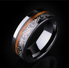 Black Tungsten Wood Inlay Ring - Custom Men's Design
