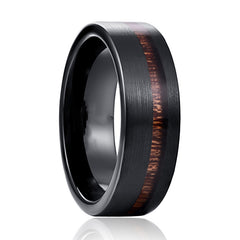 Frosted Acacia Wood Inlaid Tungsten Ring for All