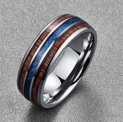 Stylish Wood w/ Blue Tungsten Ring