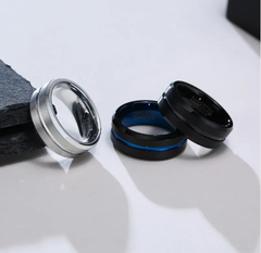 Black with Center DivideTungsten Steel Fashion Ring