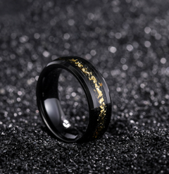 8mm Black Tungsten Ring w/ 24K Gold Flakes