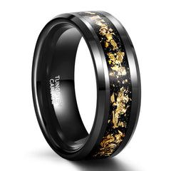 8mm Black Tungsten Ring w/ 24K Gold Flakes