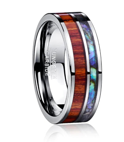 8MM Polished Tungsten Ring with Natural Wood Inlay