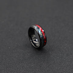 Black Tungsten Ring w/ Red & Shell Inlay