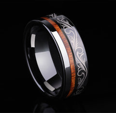 Black Tungsten Wood Inlay Ring - Custom Men's Design