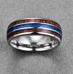 Stylish Wood w/ Blue Tungsten Ring