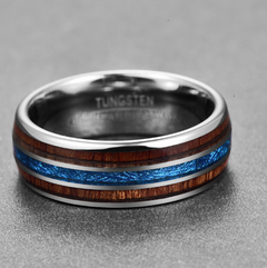 Stylish Wood w/ Blue Tungsten Ring