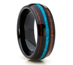 Tungsten Titanium Steel Ring with Turquoise Inlay