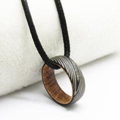 Laser Damascus Steel Tungsten Gold Wedding Ring Pair