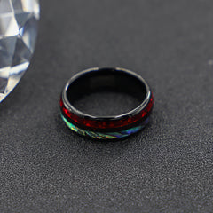 Black Tungsten Ring w/ Red & Shell Inlay