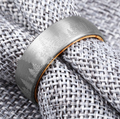 Tungsten Steel Two-Tone Ring, Wooden Men's Engagement Ring