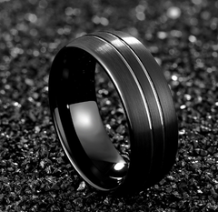 Black Tungsten Wedding Ring with Silver Matte Top
