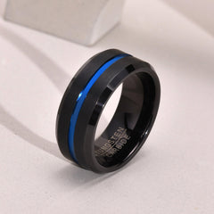 Black with Center DivideTungsten Steel Fashion Ring