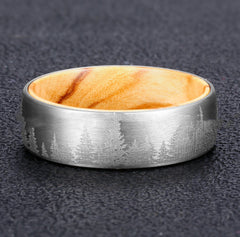 Tungsten Steel Two-Tone Ring, Wooden Men's Engagement Ring
