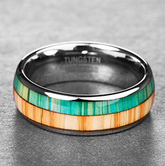 Tungsten Steel Two-Tone Wood Grain 8mm Ring