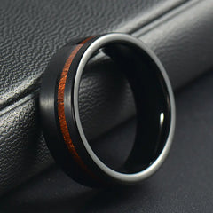 Stainless Steel or Tungsten Ring w/ Mahogany Inlay