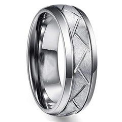 Men's Silver Gray Tungsten Ring with Tire Pattern