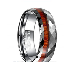Polished Cut Tungsten Ring w/ Wood Inlay for Men
