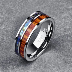 8MM Polished Tungsten Ring with Natural Wood Inlay