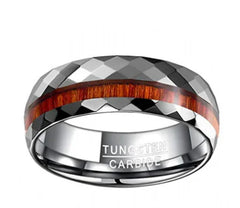 Polished Cut Tungsten Ring w/ Wood Inlay for Men