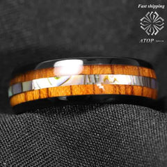 Black Tungsten Carbide Ring with Wooden Inlay