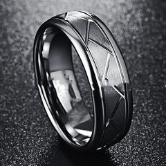 Men's Silver Gray Tungsten Ring with Tire Pattern